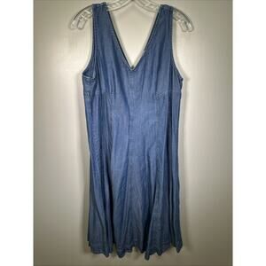 Soft Surroundings Midi Dress L Blue‎ Take A Twirl Chambray V-Neck A Line Y2K